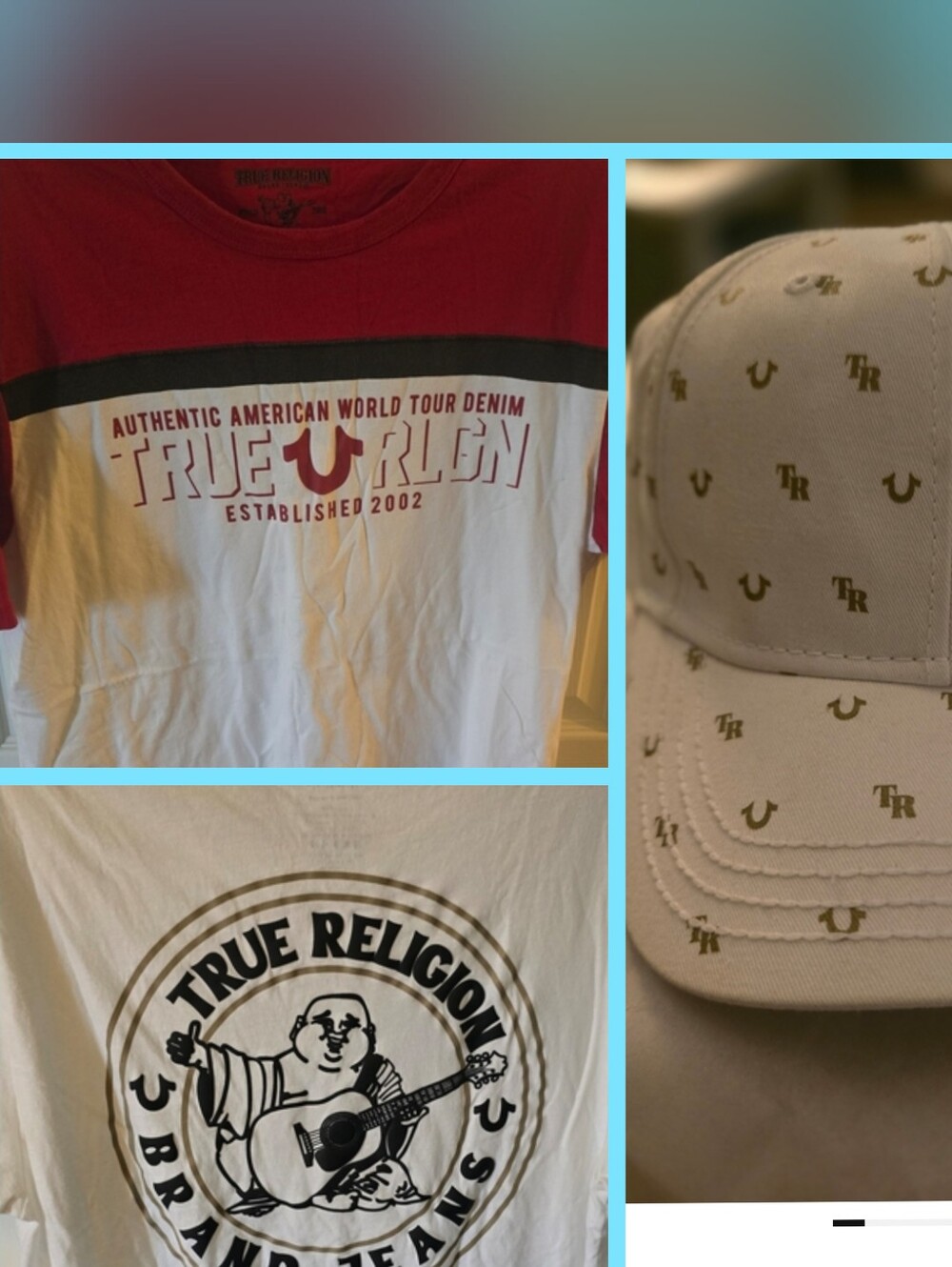 True Religion Bundle White & Red Logo Tees + White Baseball Hat